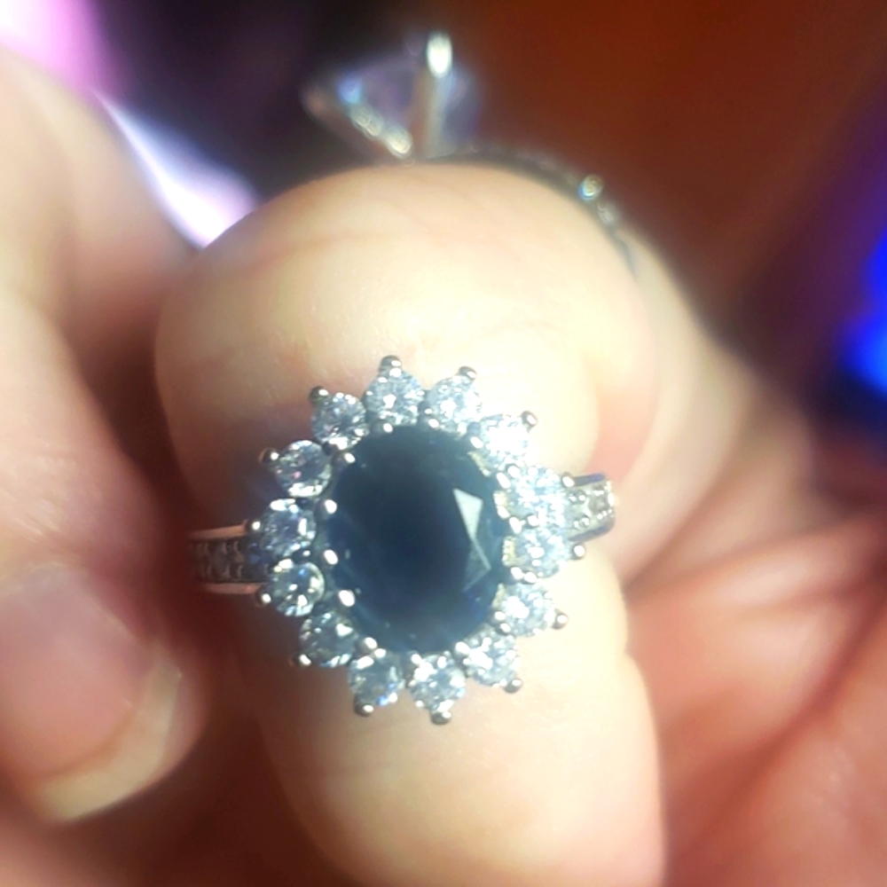 Absolutely gorgeous blue Sapphire with diamonds real silver